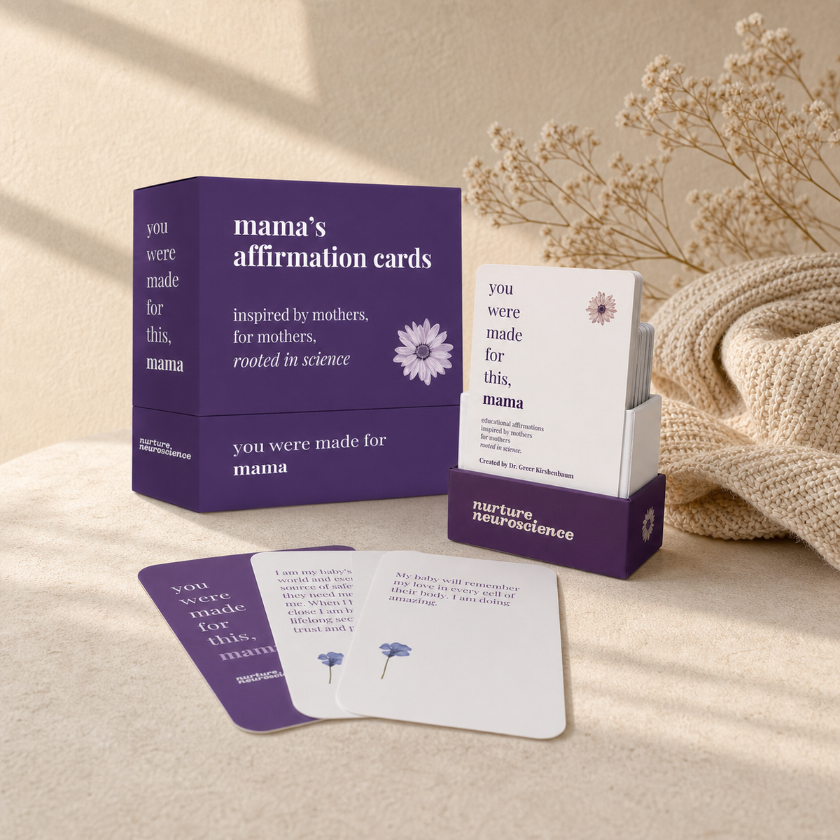 Mama Mantras postpartum affirmation cards and packaging